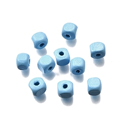 Светло-Голубой Спрей окрашены деревянные бусины, квадратный, Небесно-голубой, 6x6x6 мм, отверстие : 1.6~2 мм