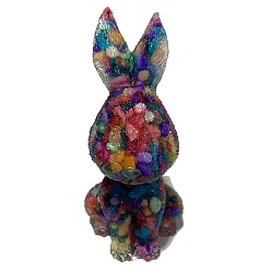 Colorful Resin Rabbit Display Decoration, with Shell Chips Inside for Home Office Desk Decoration, Colorful, 45x50x95mm