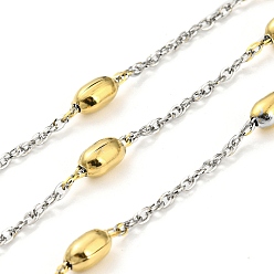 Golden & Stainless Steel Color Ion Plating(IP) 304 Stainless Steel Oval Link Chains, Soldered, with Spool, Golden & Stainless Steel Color, Beads: 7x4mm, about 32.81 Feet(10m)/Roll