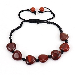 Red Jasper Natural Red Jasper Heart Braided Bead Bracelet, Adjustable Bracelet, Inner Diameter: 2-3/8 inch(6cm)