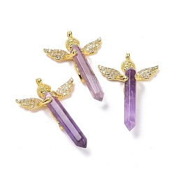 Amethyst Natural Amethyst Faceted Double Terminal Pointed Big Pendants, Angel Charms, with Golden Tone Brass Findings, 54~56x34~36x11~12mm, Hole: 3mm