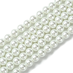 White Eco-Friendly Dyed Glass Pearl Round Beads Strands, Grade A, Cotton Cord Threaded, White, 6mm, Hole: 0.7~1.1mm, about 72pcs/strand, 15 inch