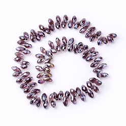 Pale Violet Red Electroplate Glass Faceted Teardrop Beads Strands, Top Drilled Beads, AB Color Plated, Pale Violet Red, 11.5~13x6mm, Hole: 1mm, about 92~95pcs/strand, 16.5 inch