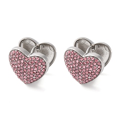 Астральный Розовый 304 женские серьги-кольца со стразами из нержавеющей стали, сердце, астральный розовый, 13.5x16x14 мм