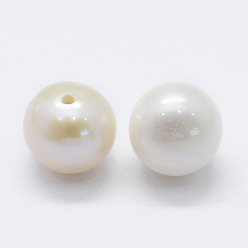 Floral White Natural Cultured Freshwater Pearl Beads, Grade 3A, Half Drilled, Round, Floral White, 8mm, Hole: 0.8mm