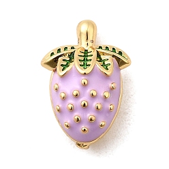 Лиловый Латунь эмаль подвески, клубничное очарование, долговечный, без кадмия и без свинца, реальный 18 k позолоченный, сирень, 16x11x7 мм, отверстие : 1.2 мм