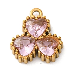 Бледно-Розовый Ионное покрытие (IP) 304 подвески из циркония из нержавеющей стали, цветок с подвесками в виде сердечек, реальный 18 k позолоченный, розовый жемчуг, 11.5x10.5x3 мм, отверстие : 1.2 мм