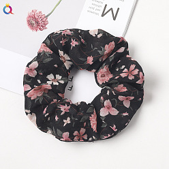 C218 Chiffon Peony Flower - Black Floral Fabric Hair Scrunchie for Ponytail - Charming and Elegant Accessory