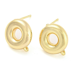 Real 18K Gold Plated Brass Stud Earring Finding, with Vertical Loop, Donut, Real 18K Gold Plated, 13x11mm, Hole: 1.2mm, Pin: 0.7mm