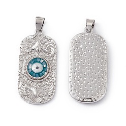 Teal Natural Shell Pendants, Oval Charms with Evil Eye, Dyed, with Rack Plating Platinum Tone Brass Findings, Long-Lasting Plated, Teal, 36x17x4mm, Hole: 6x4mm