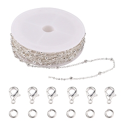 Silver DIY Chain Bracelet Necklace Making Kit, Including Brass Coated Iron Cable Chains, Brass Jump Rings, Alloy Clasps, Silver, Chains: 39.37 Feet(12m)/bag