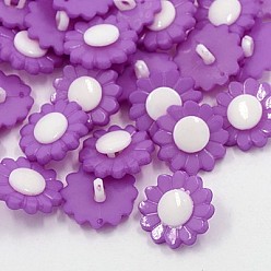Dark Orchid Acrylic Shank Buttons, 1-Hole, Dyed, Sunflower, Dark Orchid, 15x3mm, Hole: 3mm
