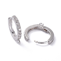 Platinum Brass Huggie Hoop Earring Findings, with Cubic Zirconia, Lead Free & Cadmium Free & Nickel Free, Long-Lasting Plated, Platinum, 17x15x3mm, Hole: 1.2mm, Pin: 1mm