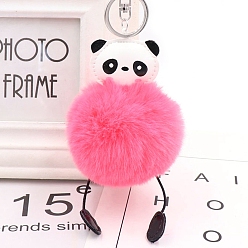 Fuchsia Panda Furry Pom-Pom Keychain for Women, Polypropylene Imitation Rabbit Fur Car Charm Bag Pendant, Fuchsia, 8cm