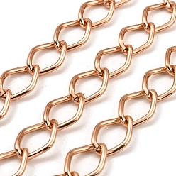 Rose Gold Aluminium Curb Chains, Unwelded, with Spool, Rose Gold, 22.5x15x2mm, about 32.81 Feet(10m)/Roll