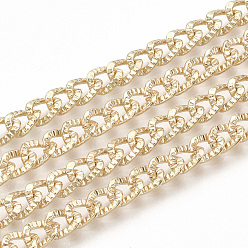 Light Gold Iron Cuban Link Chains, Chunky Curb Chains, with Spool, Unwelded, Textured, Light Gold, 6x4x1mm