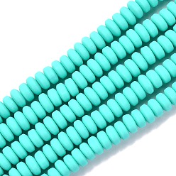 Turquoise Moyen Brin de perles pate polymère faits à la main , pour les fournitures de bricolage bijoux artisanat, plat rond, turquoise moyen, 6~7x3mm, Trou: 1.5mm, Environ 113~116 pcs/chapelet, 15.55 pouces ~ 16.14 pouces (39.5~41 cm)