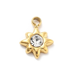 Кристалл Звезда 304 подвески из нержавеющей стали со стразами, ионное покрытие (ip), реальный 14 k позолоченный, кристалл, 8x6.5x2 мм, отверстие : 1.2 мм
