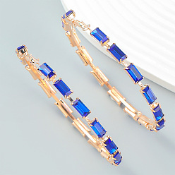 Blue Sparkling Rhinestone Rectangle Earrings for Women - Glamorous Chain Design