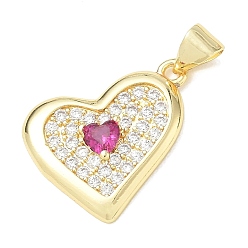 Camellia Brass Pave Cubic Zirconia Pendants, Heart Charms, Lead Free & Cadmium Free, Long-Lasting Plated, Rack Plating, Real 18K Gold Plated, Camellia, 16x20x3mm, Hole: 5x3.5mm