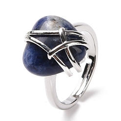 Содалитовое Регулируемое кольцо в форме сердца из натурального содалита, украшения из латунной проволоки для женщин, без кадмия и без свинца, размер США 7 1/4~13 (17.5~22.3 мм)