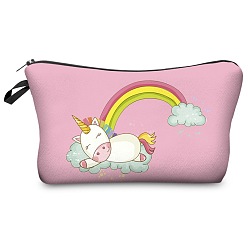 Pearl Pink Unicorn Pattern Polyester Waterpoof Makeup Storage Bag, Multi-functional Travel Toilet Bag, Clutch Bag with Zipper for Women, Pearl Pink, 22x13.5cm