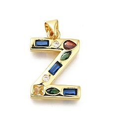 Letter Z Латунные микропаве прозрачные подвески с фианитом, с целью перехода в кольце, без свинца и без кадмия, долговечный, стойки покрытие, письмо амулеты, реальный 18 k позолоченный, Письмо Z, 19~21x9.5~20x2.7 мм, Перейти кольцо: 5x1 мм, 3 mm внутреннего диаметра.