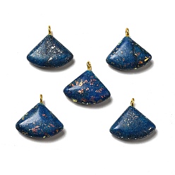 Prussian Blue Natural Dolomite Dyed Pendants, Triangle Charms, Golden, with Opal, Prussian Blue, 19x20x5.5mm, Hole: 2mm