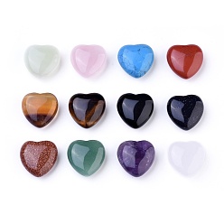 Mixed Stone Natural & Synthetic Mixed Stone, Heart Love Stone, Pocket Palm Stone for Reiki Balancing, 25x25x11.5~12.5mm, 12pcs/box