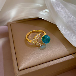 J0017 [Real Gold Plating] Adjustable Mermaid Ring with Zirconia - Exquisite Design, Statement Piece, Index Finger.