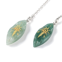 Зеленый Авантюрин Конский глаз натуральный зеленый авантюрин заостренные лозоходные маятники, с реечным покрытием, фурнитура из латуни и сплавов, без свинца и без кадмия, 256~259 мм