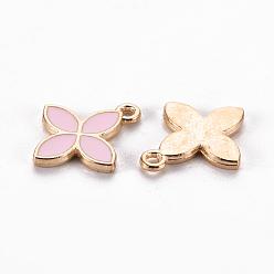 Pink Alloy Pendants, Cadmium Free & Lead Free, with Enamel, Flower, Light Gold, Pink, 18x15.5x2mm, Hole: 1.5mm
