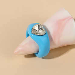 Bleu Bague en forme de cœur en acrylique à la mode avec simple incrustation de diamants - style européen et américain