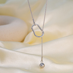 Нержавеющая Сталь Цвет 304 Круглые колье-лариаты из нержавеющей стали с шариковым застежкой для женщин, без потускнения, цвет нержавеющей стали, 17.72 дюйм (45 см)