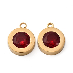 Красный 304 прелести нержавеющей стали, с кубического циркония, вакуумные покрытия, плоско-круглые, красные, 13.5x11x4.5 мм, отверстие : 1.8 мм