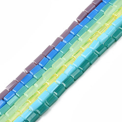 Mixed Color Glass Beads Strands, Rectangle, Mixed Color, 4~5x2~3x2~3mm, Hole: 0.9mm, about 93~103pcs/strand, 17.32 inch~19.09 inch(44~48.5cm)
