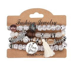 HY-2594-1 White Bohemian Style Multi-layered Bracelet with Wing Element and Bodhi Beads for Women