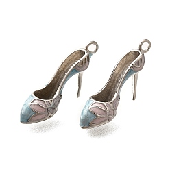 Небесно-голубой Латунь эмаль подвески, без кадмия и без свинца, долговечный, стойки покрытие, очарование туфель на высоком каблуке, голубой, 14x23x7 мм, отверстие : 1.8 мм