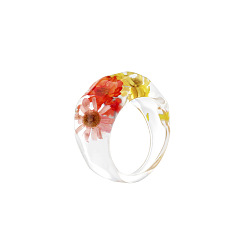 Red Transparent Resin Finger Ring, Pressed Flower Jewelry for Women, Red, US Size 6 1/2(16.9mm)