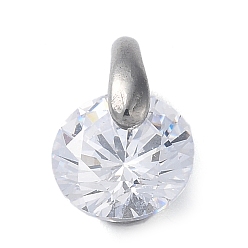 Stainless Steel Color 304 Stainless Steel Rhinestone Charms, Flat Round, Stainless Steel Color, 12x7x5.5mm, Hole: 2mm