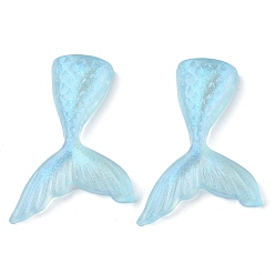 Бледно-бирюзовый Непрозрачные акриловый кабошоны, с блеском порошок, русалка хвост, бледные бирюзовая, 42.5x30x5.5 мм