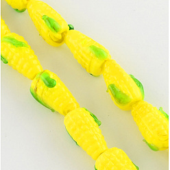 Yellow Handmade Lampwork Beads, Corn, Yellow, 17x11x9mm, Hole: 2mm