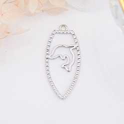 Платина Латунные подвески, дельфин, платина, 36x16 мм
