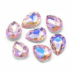 Pearl Pink Pointed Back Glass Rhinestone Cabochons, Back Plated, Faceted, AB Color Plated, teardrop, Pearl Pink, 18x13x5.5mm