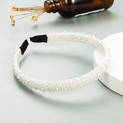 White Bling Bling Glass Beaded Hairband, Party Hair Accessories for Women Girls, White, 12mm