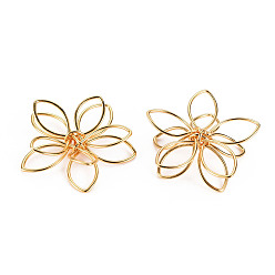 Real 18K Gold Plated Brass Wire Beads, Nickel Free, Flower, Real 18K Gold Plated, 1x1x1/4 inch(24x25x7mm)