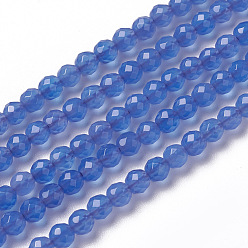 Blue Natural Blue Agate Beads Strands, Faceted, Round, Blue, 2~3x2~2.5mm, Hole: 0.2mm, about 181~210pcs/strand, 15.9~16.3 inch(40.4~41.5cm)