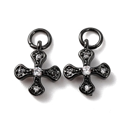Черный Цвет Металла Латунные микропейв с кубическим цирконием крошечные крестики, металлический черный , 11x9.5x2 мм, отверстие : 3 мм