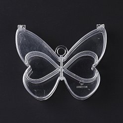 Clear 6 Grids Transparent Plastic Box, Butterfly Shaped Bead Containers for Small Jewelry and Beads, Clear, 10.95x9.25x2.9cm, Hole: 9mm, Inner Diameter: 39~49x33~52x25mm
