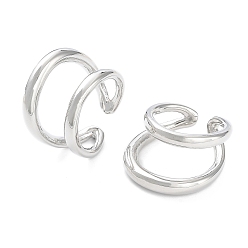 Platinum Brass Double Line Open Cuff Rings for Women, Platinum, Inner Diameter: 17mm